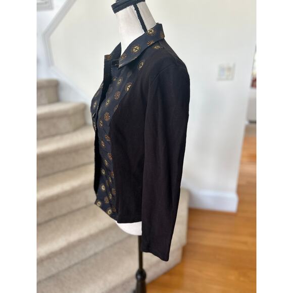 Vintage Vivienne Tam Black Cotton Collared Button Front Asian Design Knit Blouse - Picture 5 of 6